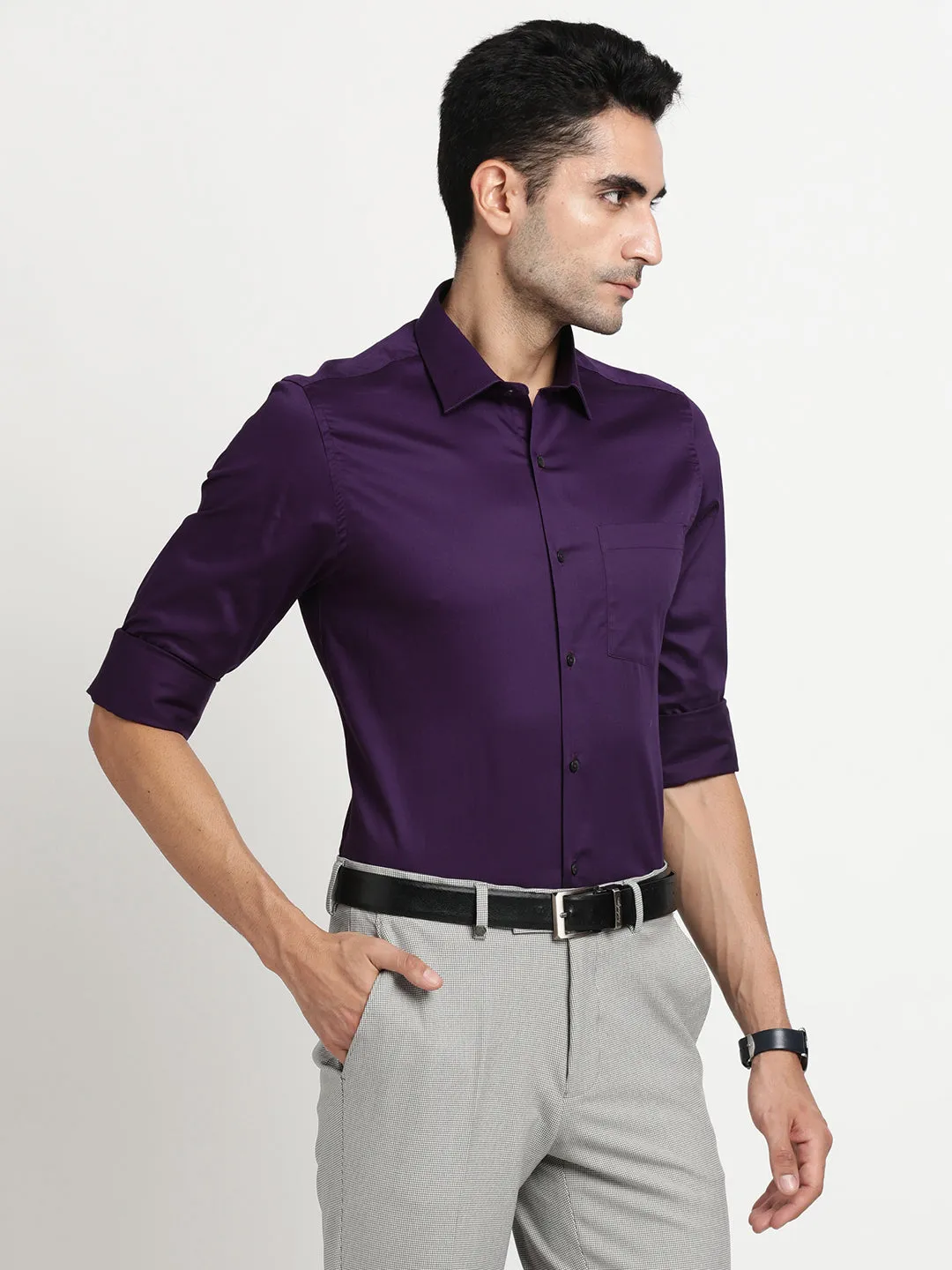 100% Cotton Purple Plain Slim Fit Full Sleeve Formal Shirt