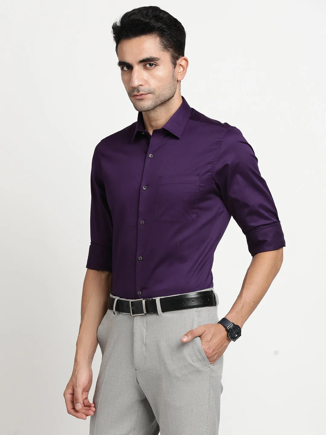 100% Cotton Purple Plain Slim Fit Full Sleeve Formal Shirt