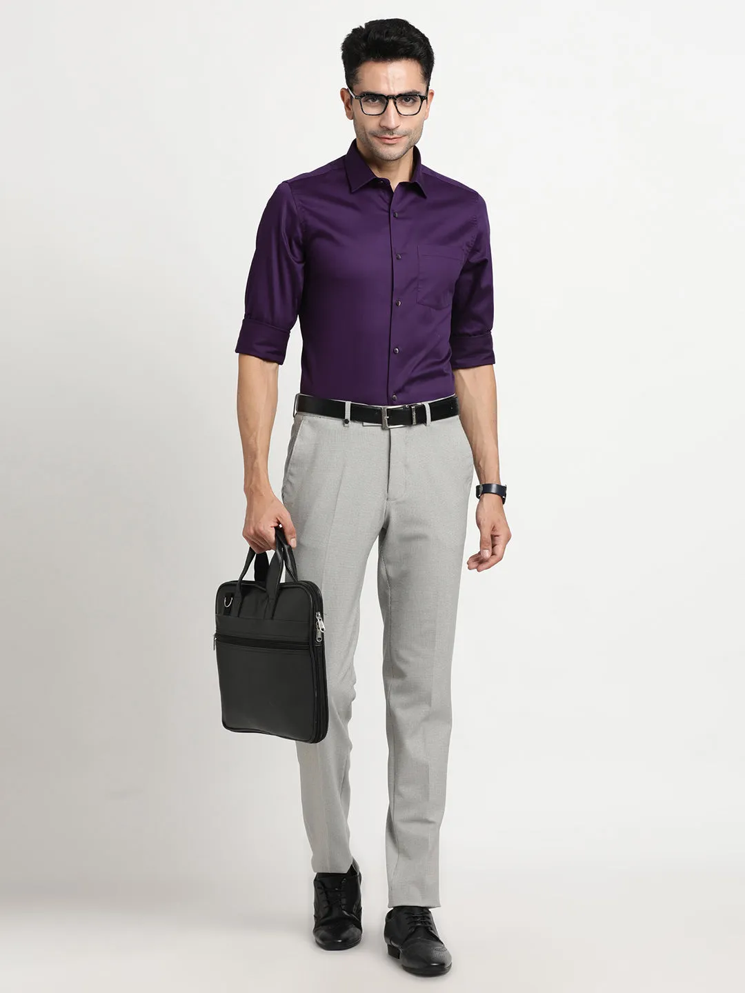 100% Cotton Purple Plain Slim Fit Full Sleeve Formal Shirt