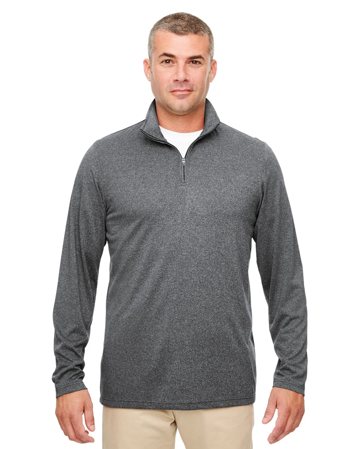 8618 UltraClub Men's Cool & Dry Heathered Performance Quarter-Zip