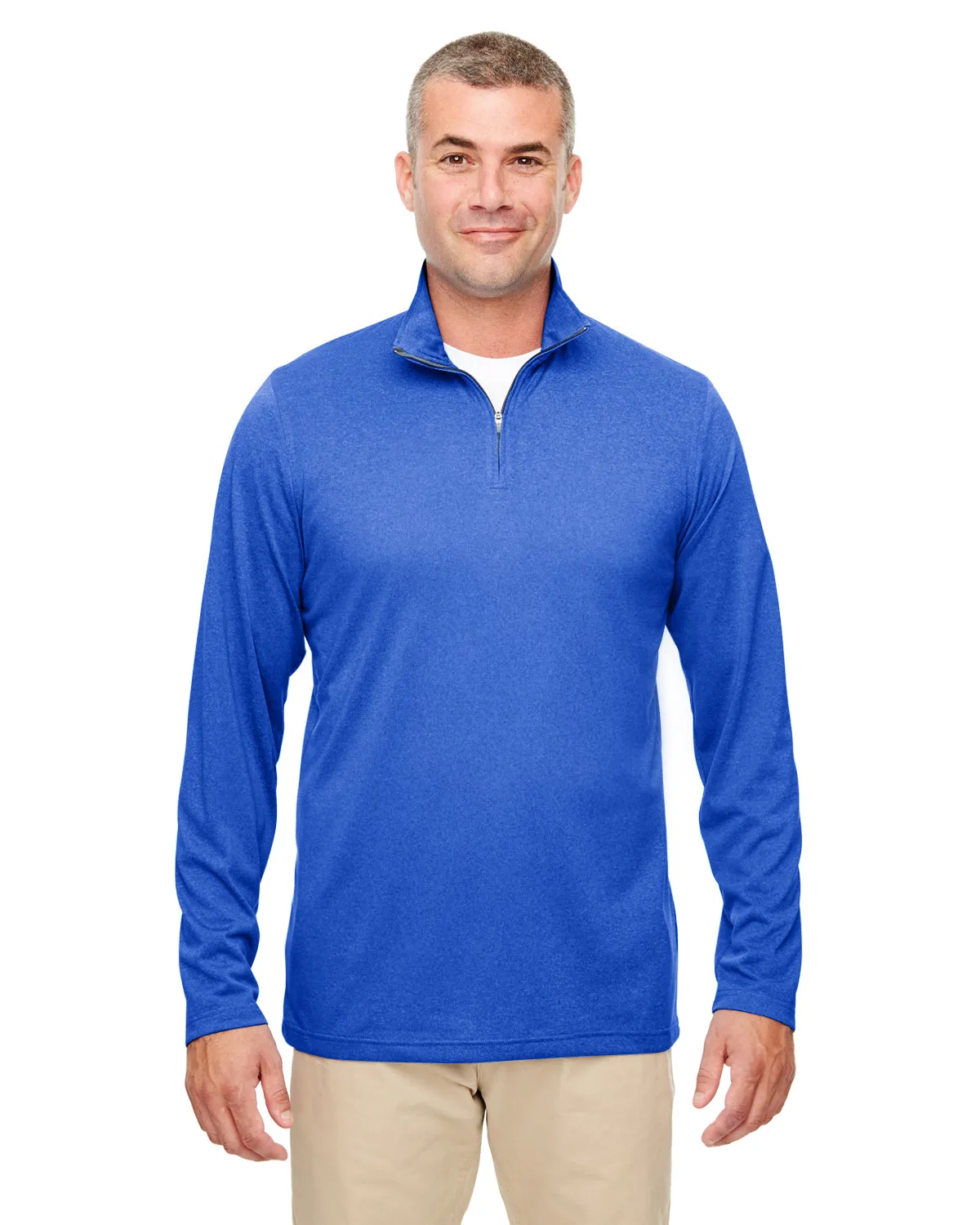 8618 UltraClub Men's Cool & Dry Heathered Performance Quarter-Zip