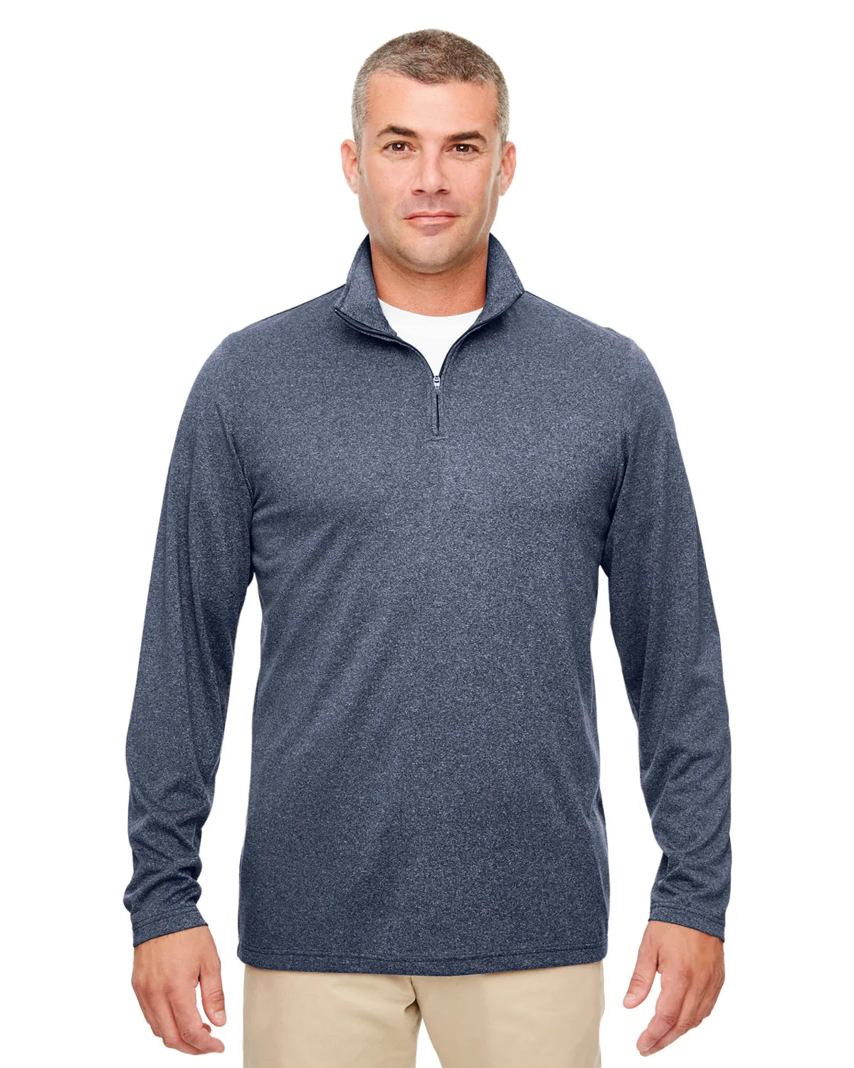 8618 UltraClub Men's Cool & Dry Heathered Performance Quarter-Zip