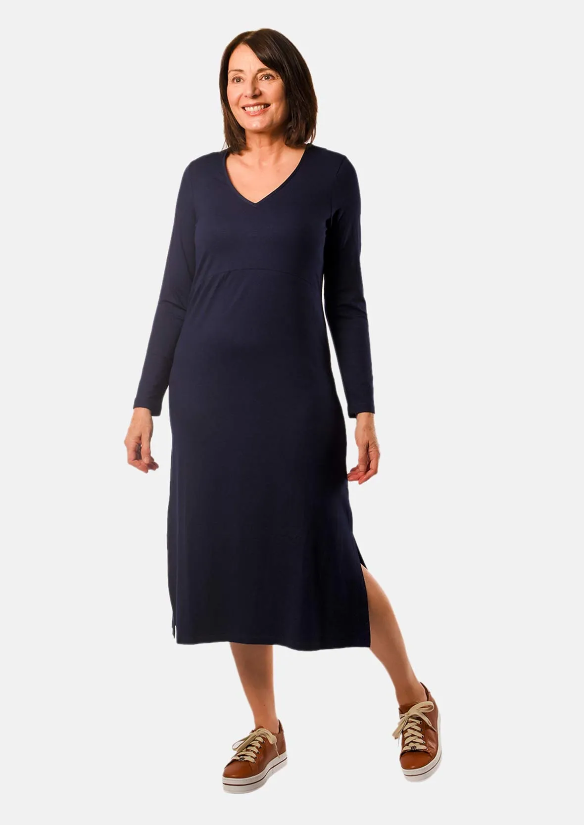 A-Line V-Neck Midi Dress