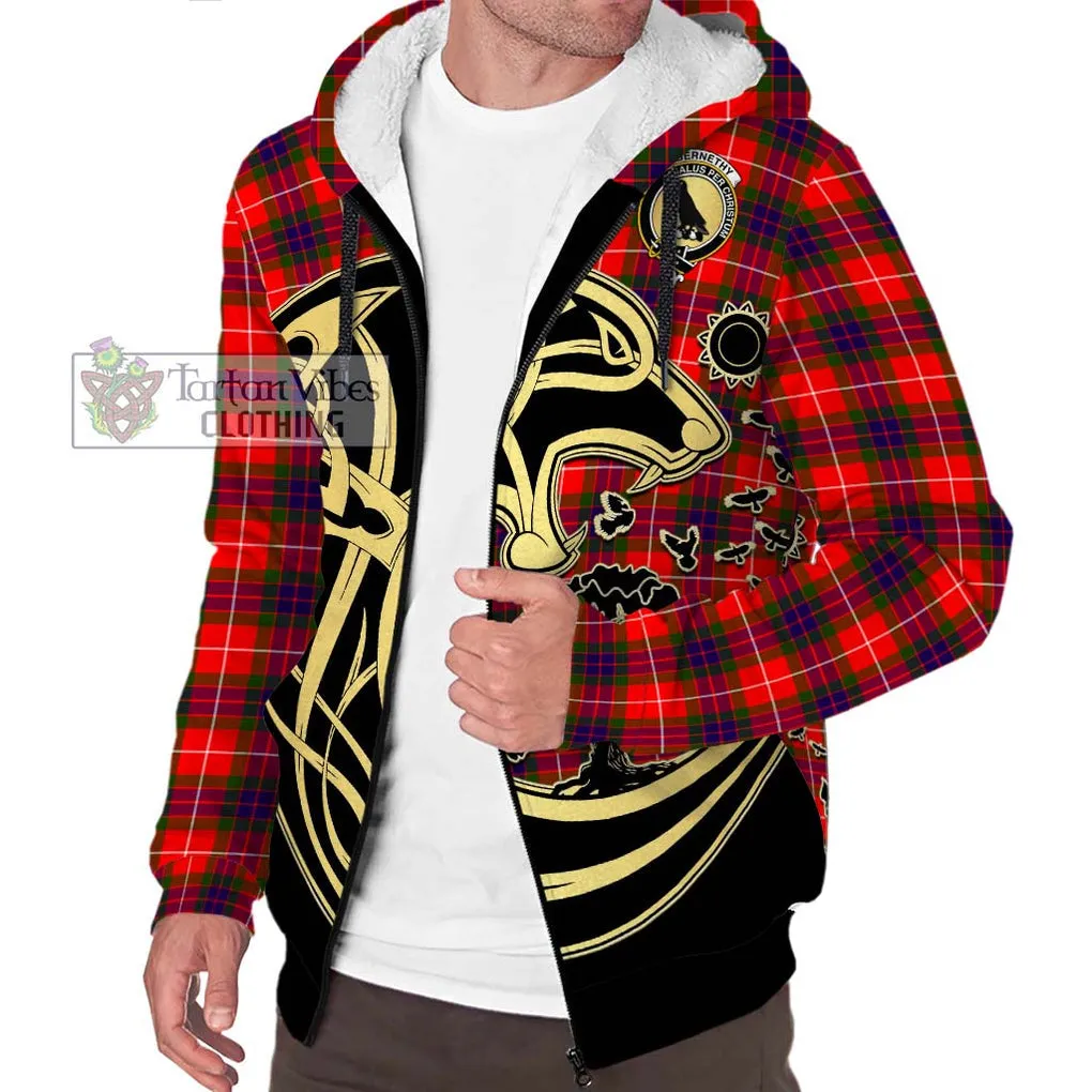 Abernethy Tartan Sherpa Hoodie with Family Crest Celtic Wolf Style