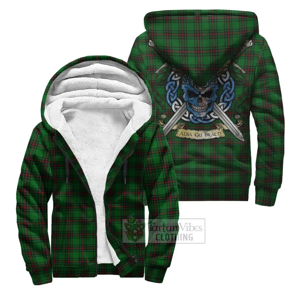 Anstruther Tartan Sherpa Hoodie with Family Crest Celtic Skull Style