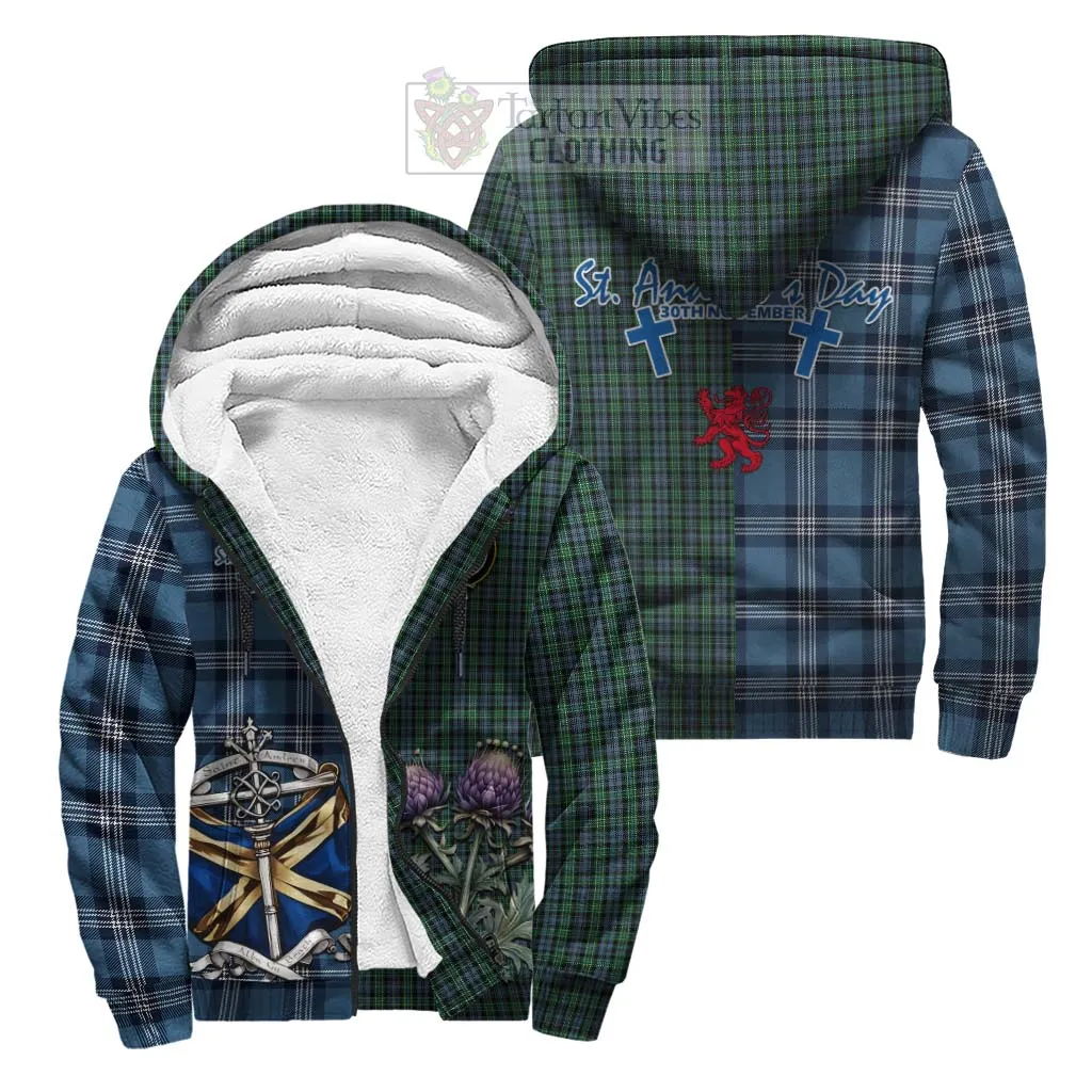 Arbuthnot Tartan Sherpa Hoodie Happy St. Andrew's Day Half Tartan Style