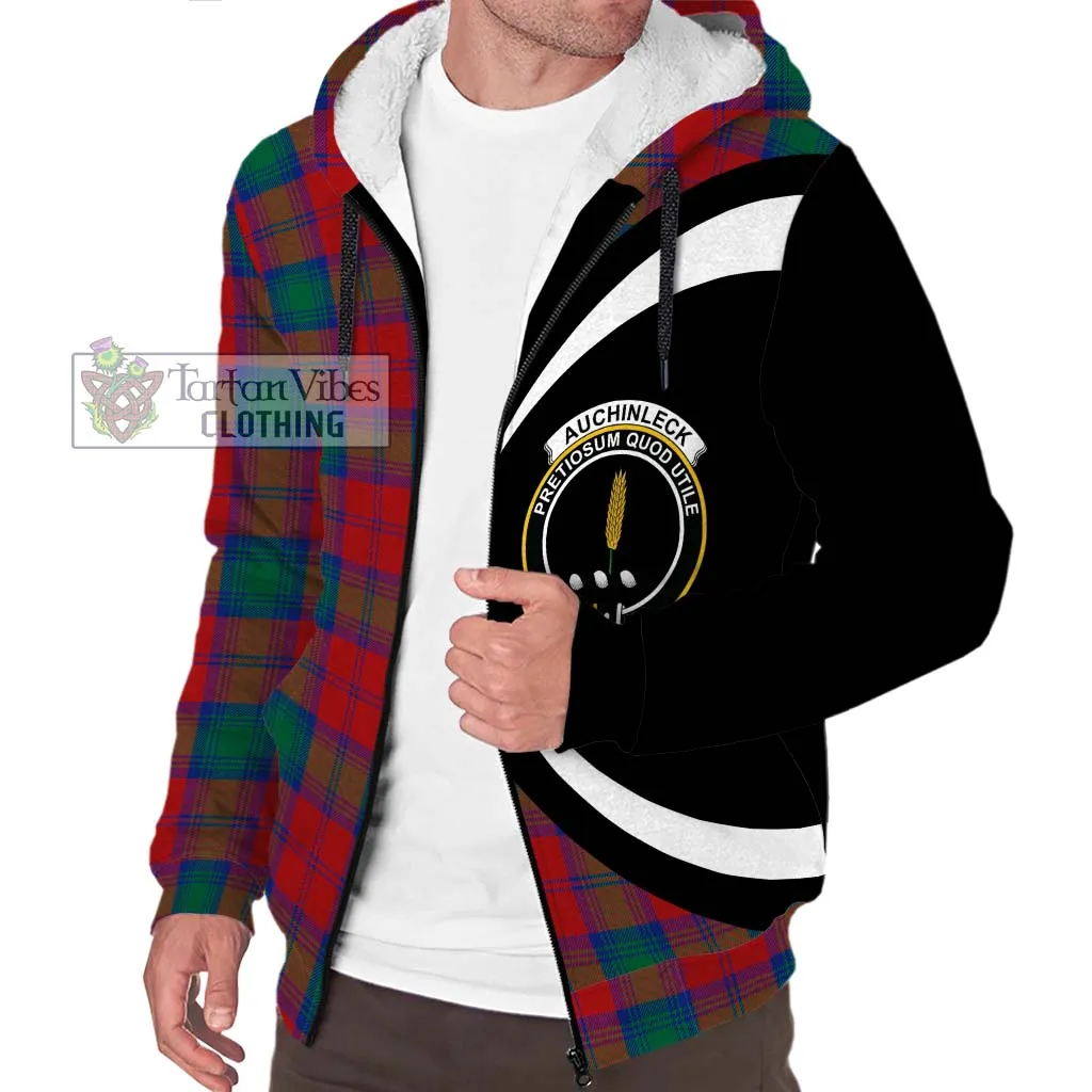 Auchinleck (Affleck) Tartan Sherpa Hoodie with Family Crest Circle Style