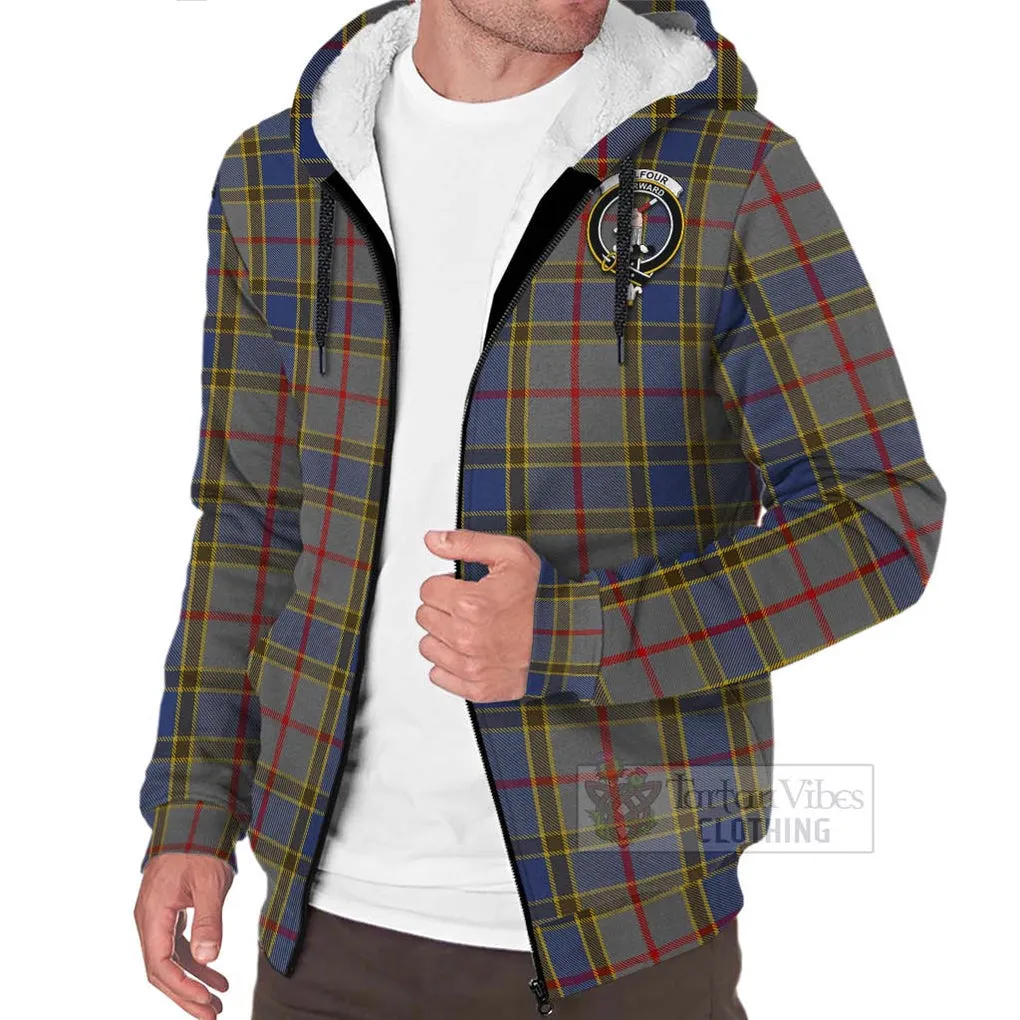 Balfour Tartan Sherpa Hoodie with Family Crest Celtic Skull Style