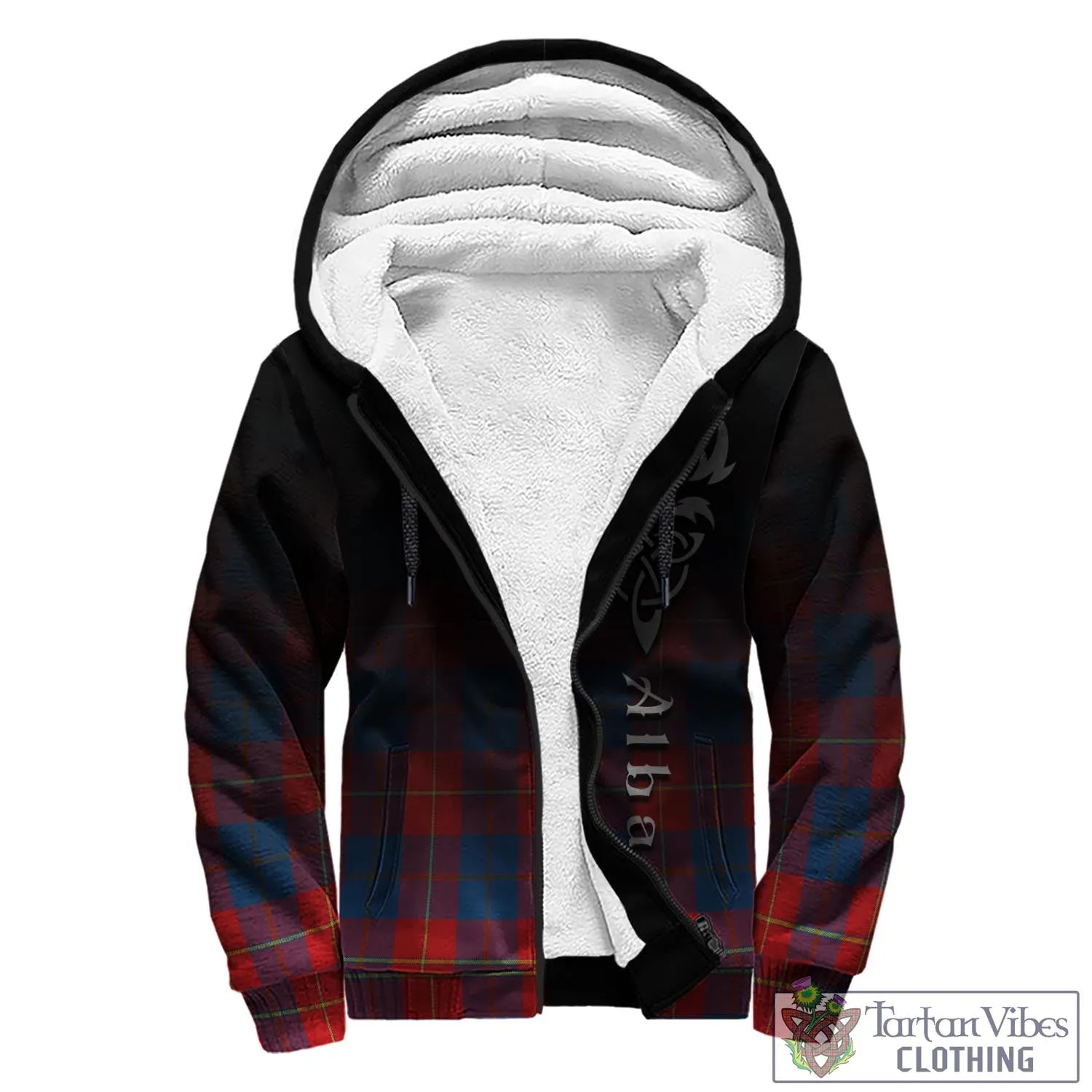 Blane Tartan Sherpa Hoodie Featuring Alba Gu Brath Family Crest Celtic Inspired