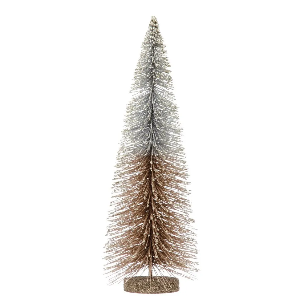 Bottle Brush Tree with Glitter and Wood Base, 15”