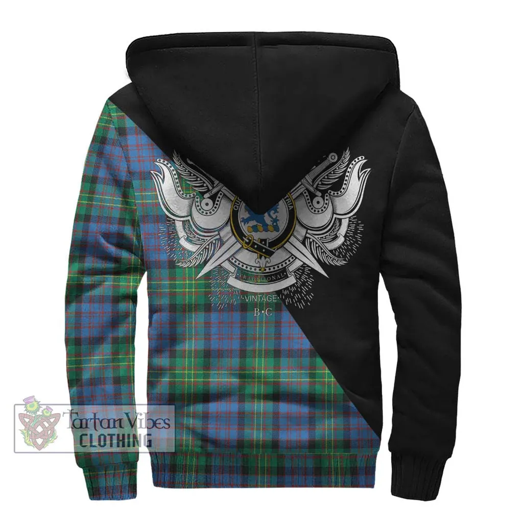 Bowie Ancient Tartan Sherpa Hoodie with Family Crest and Military Logo Style