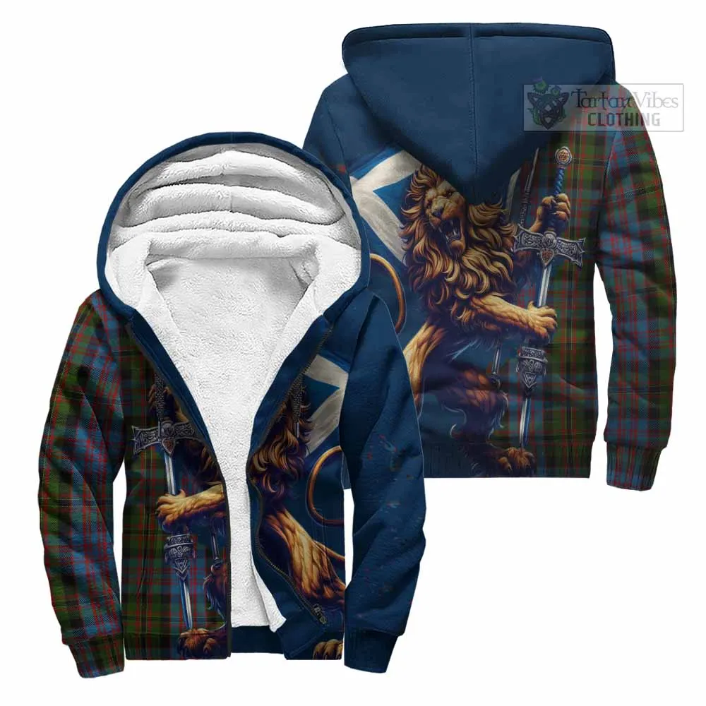 Bowie Tartan Family Crest Sherpa Hoodie with Scottish Majestic Lion