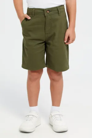 Boys Olive Pockets Chino Shorts