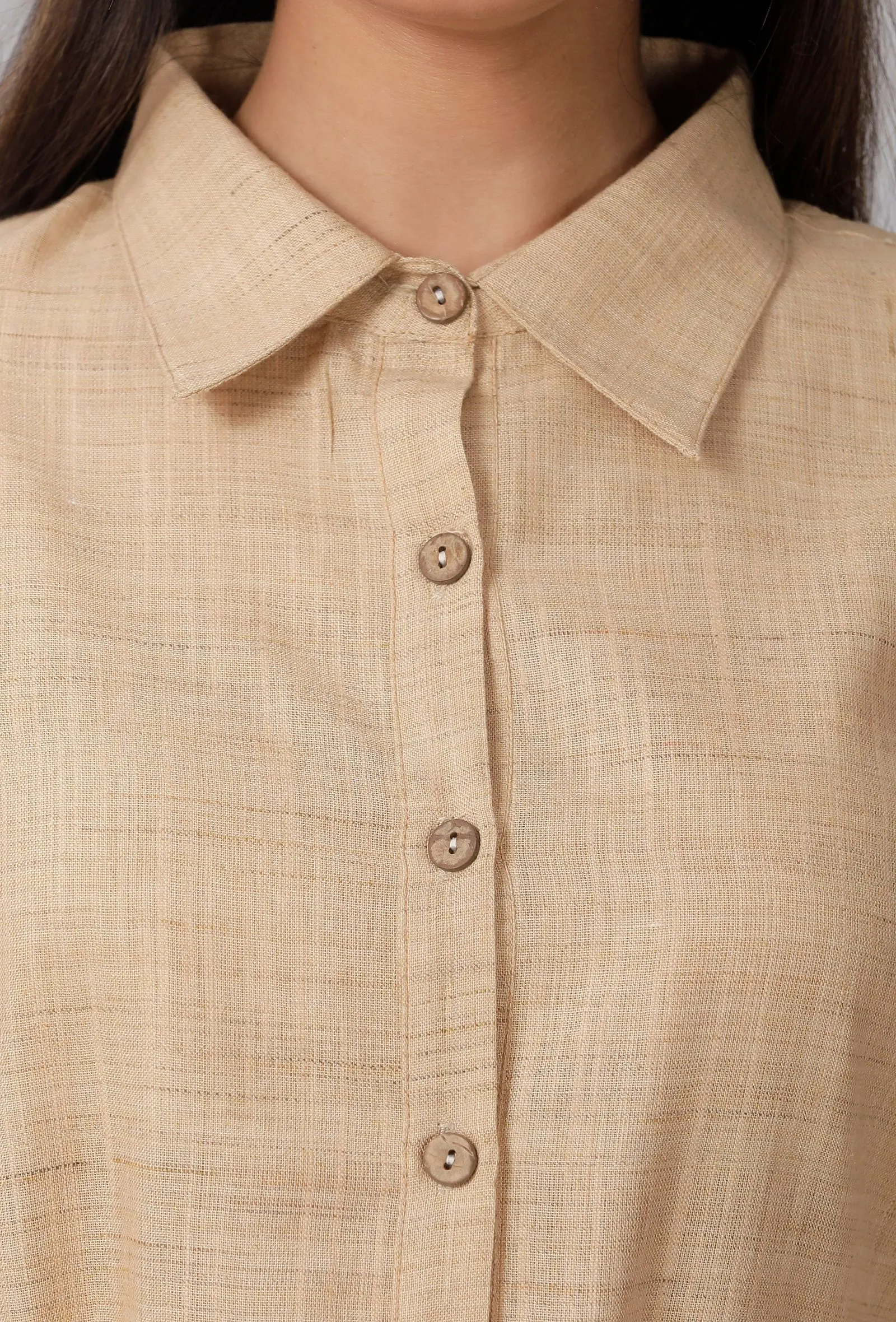 Brown Cotton Khadi Kurta With Collar