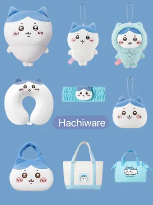 ChiiKawa X Miniso | Hachiware Full Set 9pcs items Mini Plush Doll Keychain Headband Neck Pillow Bag - Kawaii items Room Decoration doll