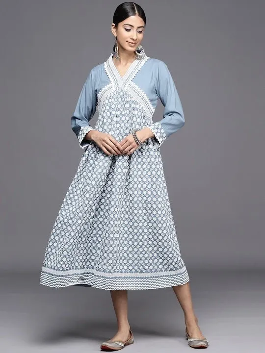 Chikankari Embroidered A-Line Midi Dress