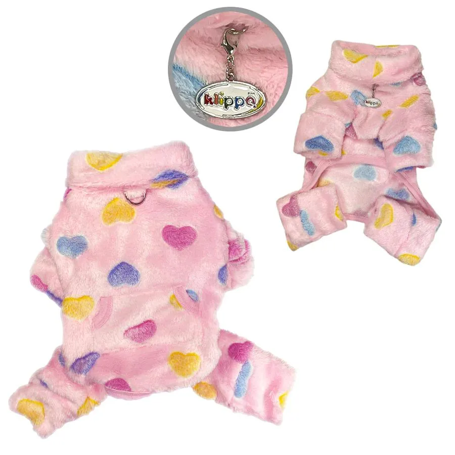 Colorful Hearts Pink Ultra Plush Turtleneck Dog Pajamas