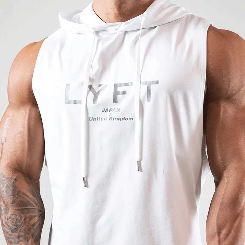 COTTON SLEEVELESS MEN’S WORKOUT FITNESS HOODED TANK TOP