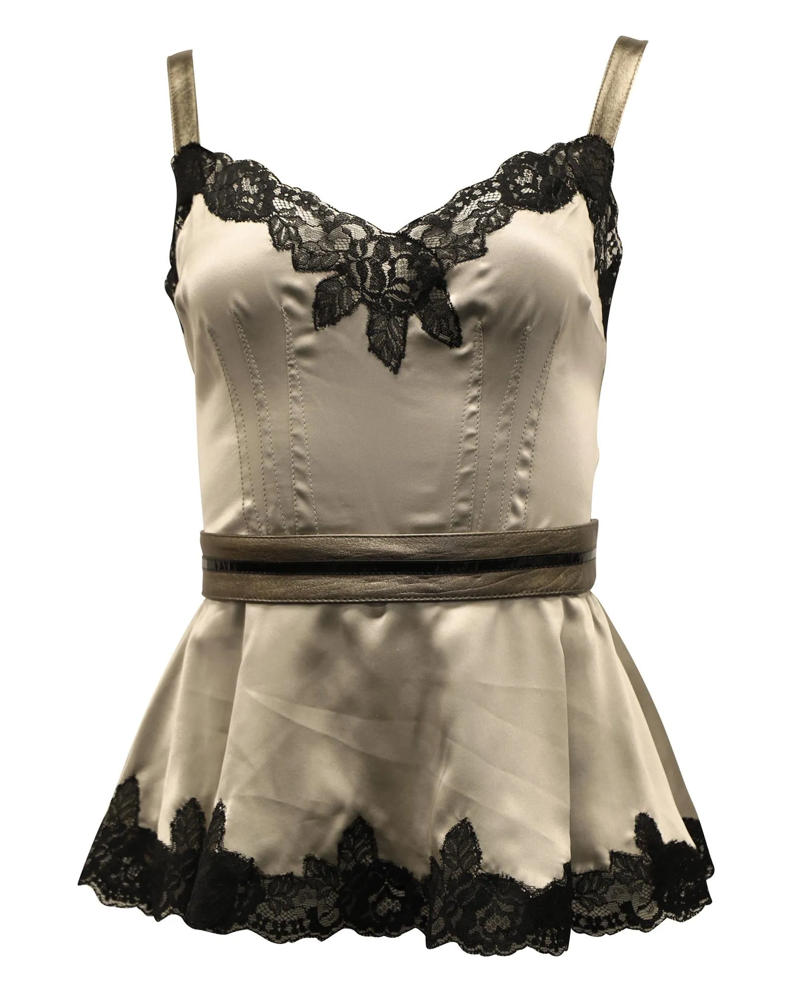 Dolce & Gabbana Lace Trimmed Camisole Top in Silver Silk