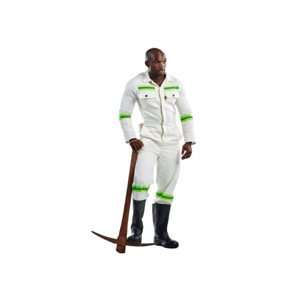 DROMEX J54 SABS ANGLO BOILER SUIT WITH REFLECTIVE COLOUR-WHITE UNBLEACHED SIZE 3