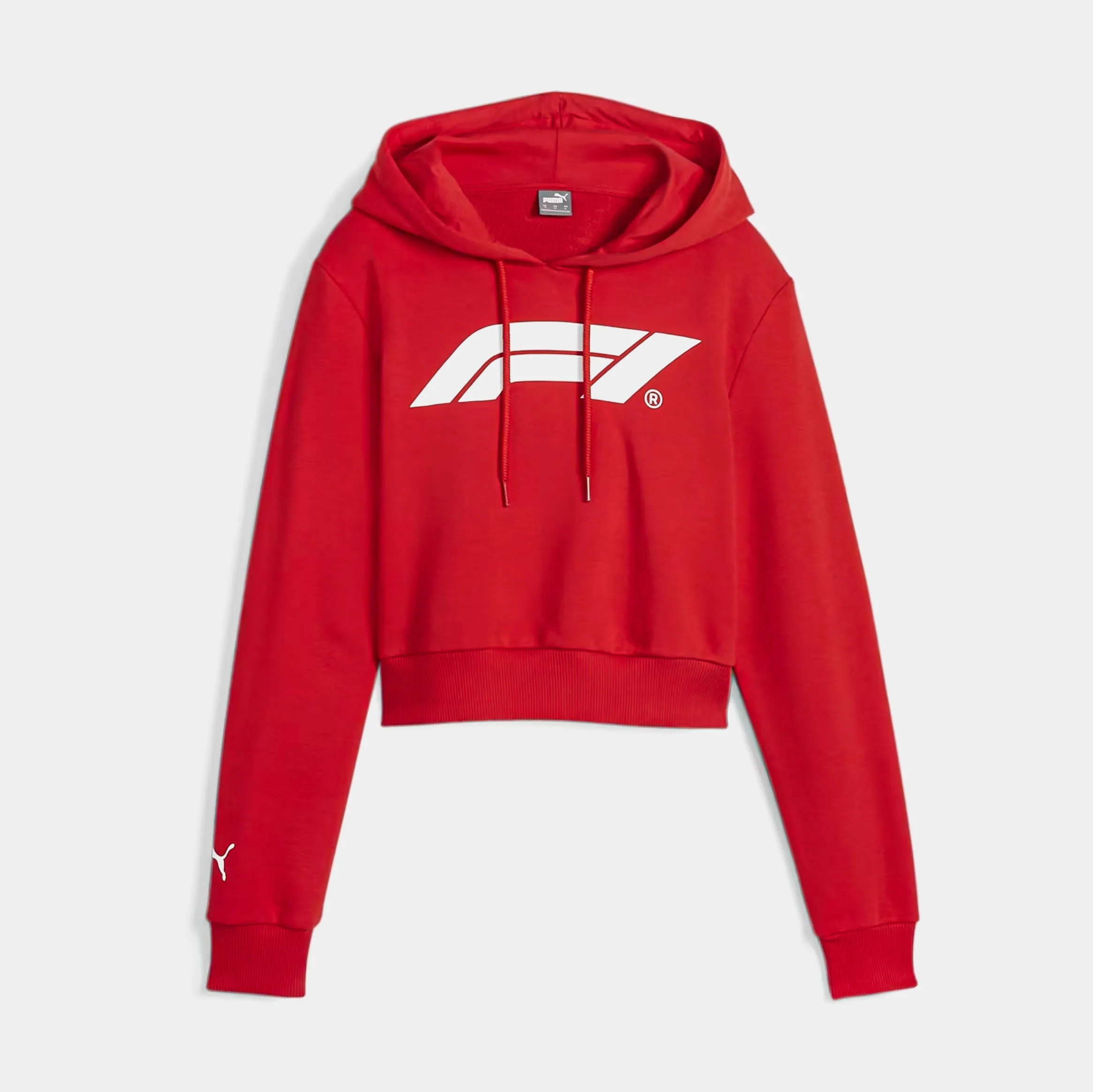 F1 Motorsport Cropped Pullover Womens Hoodie (Red/White)