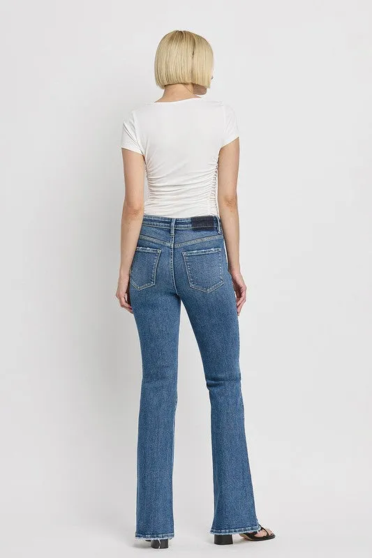 High Rise Slant Hem Flare Jeans *Online Only*