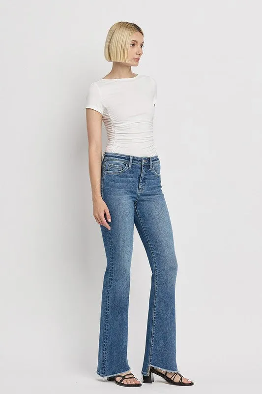 High Rise Slant Hem Flare Jeans *Online Only*