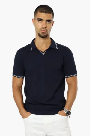 Jay Y. Ko Striped Detail V-Neck Polo Shirt - Navy