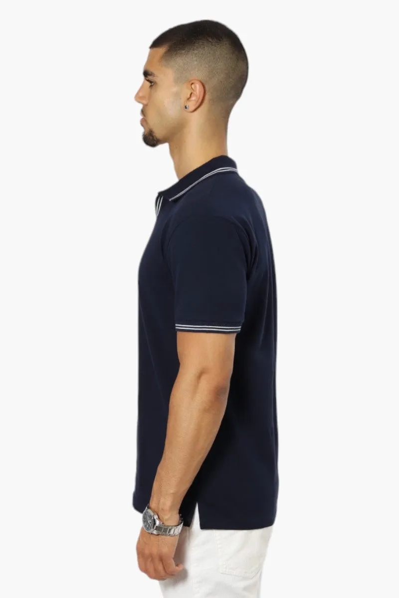 Jay Y. Ko Striped Detail V-Neck Polo Shirt - Navy