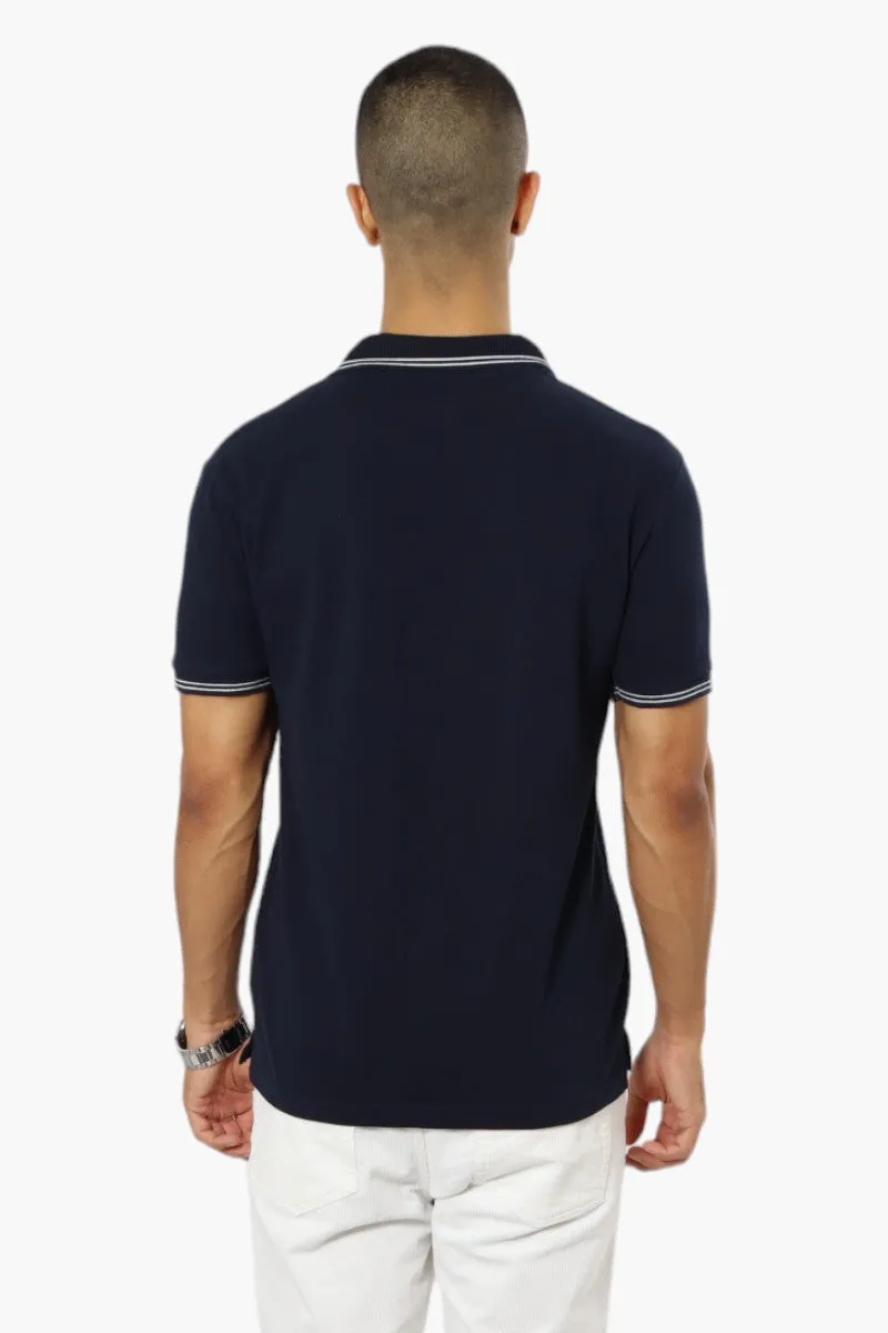 Jay Y. Ko Striped Detail V-Neck Polo Shirt - Navy