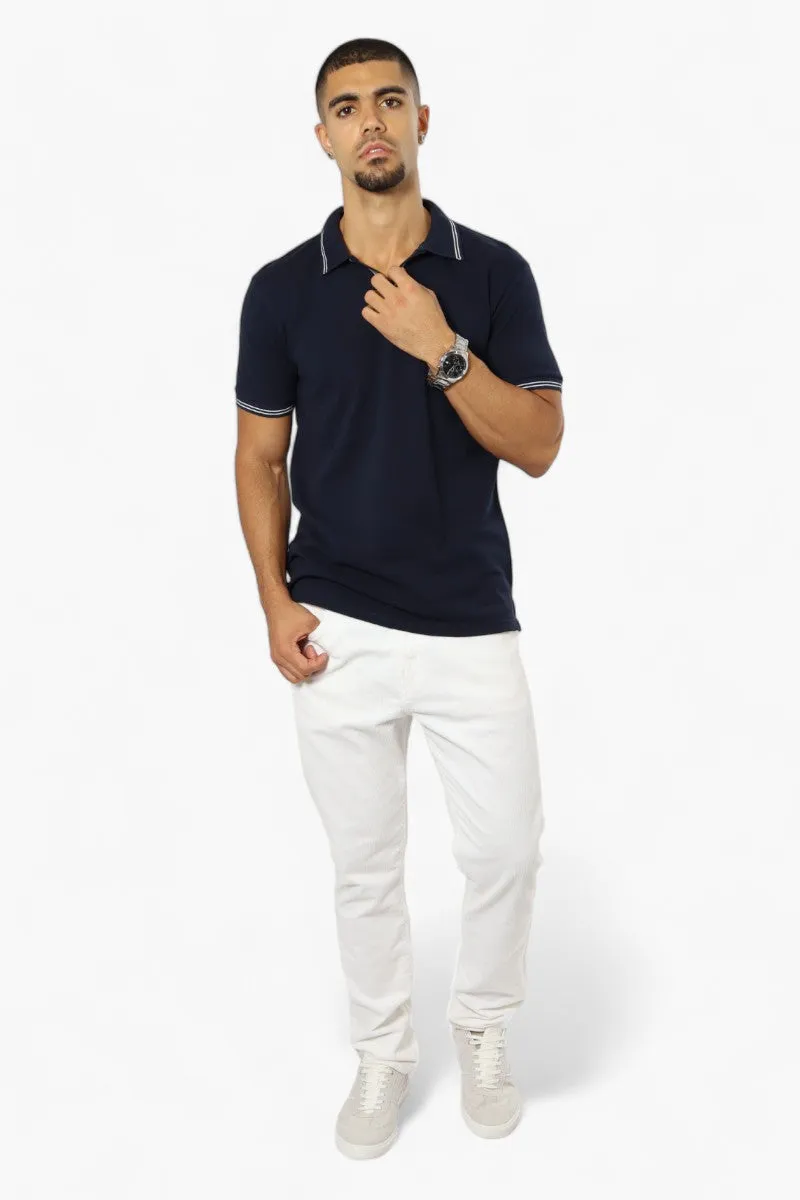 Jay Y. Ko Striped Detail V-Neck Polo Shirt - Navy