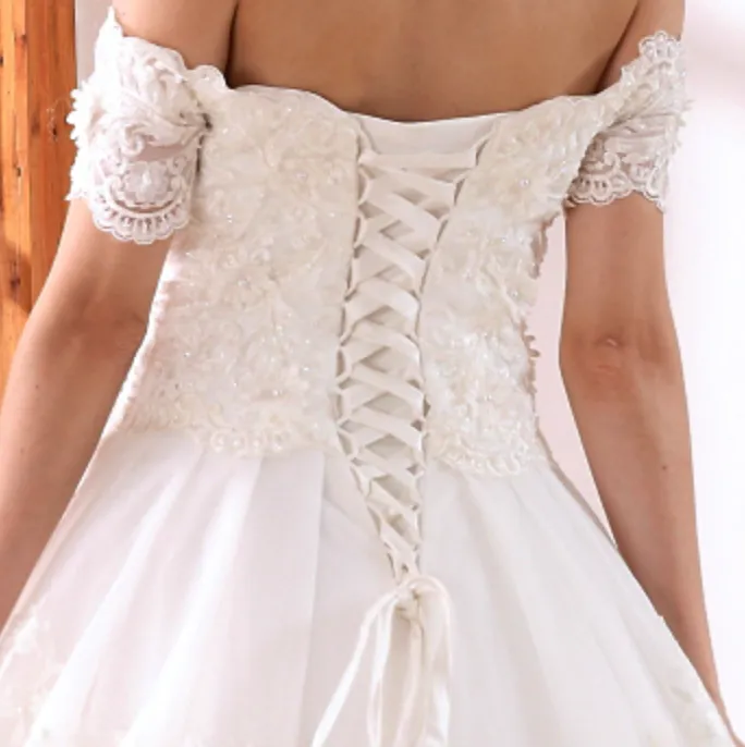 Lace Trimmed A Line Wedding Bridal Gown