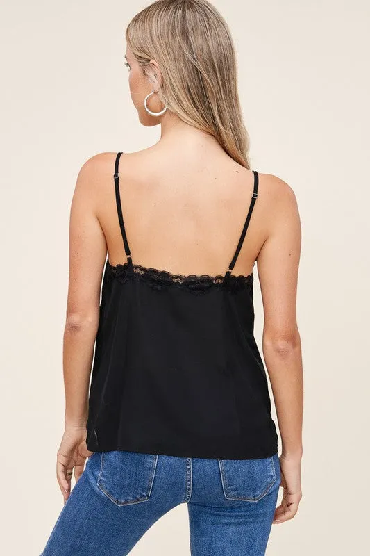 Let's Meet Later Lace Tank Top - Black