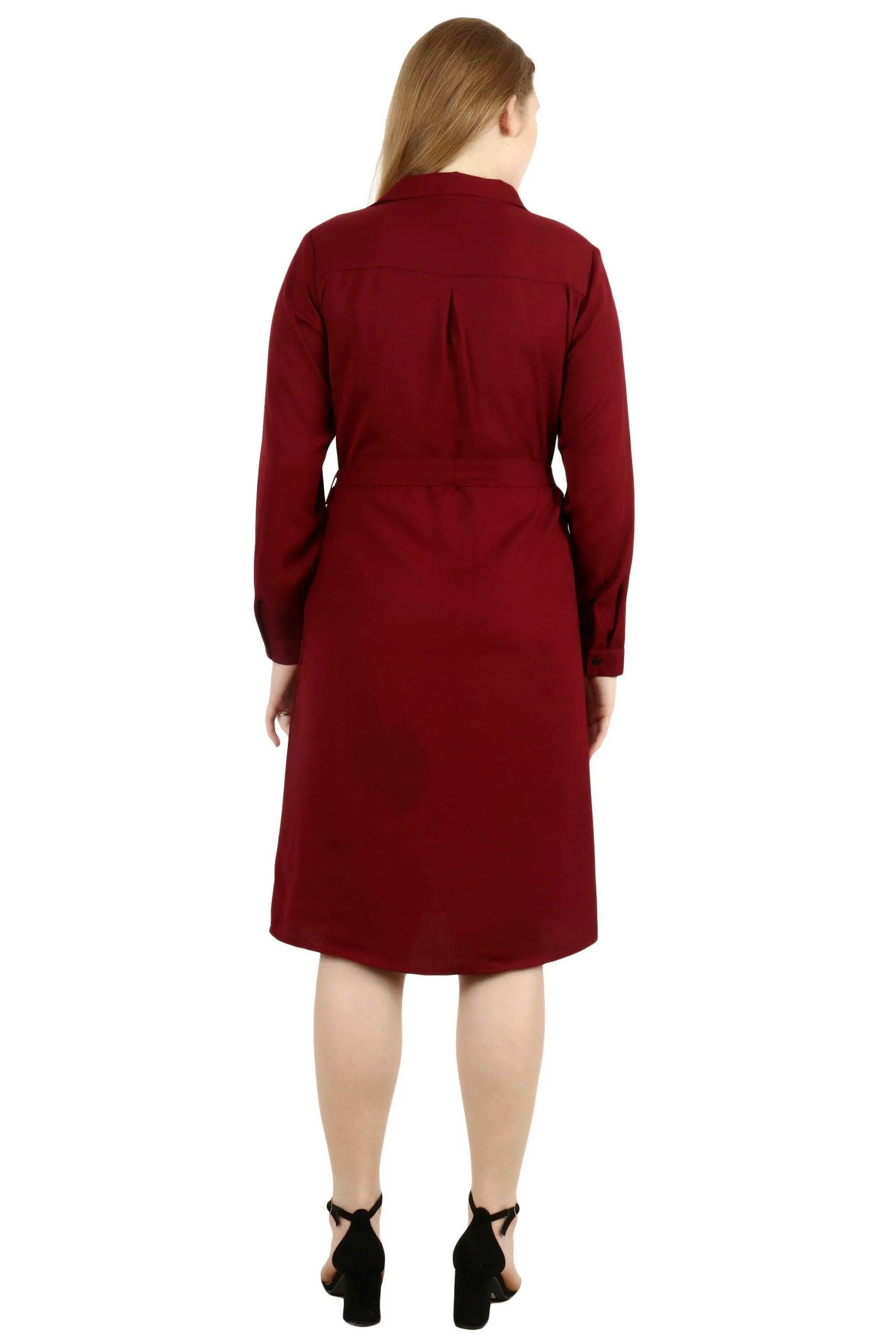 Maroon Solid Buttoned Dress