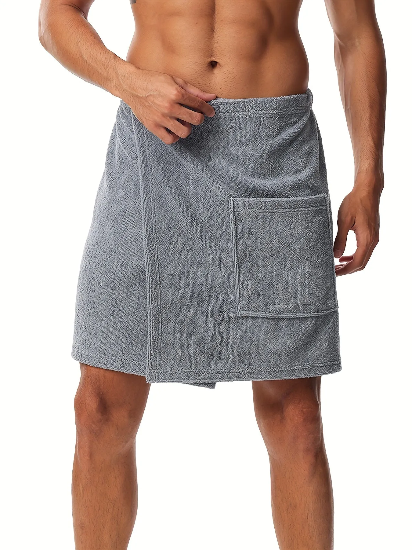 Mens Pocketed Bath Skirt Cozy Absorbent Pajama Bottom for PostBath