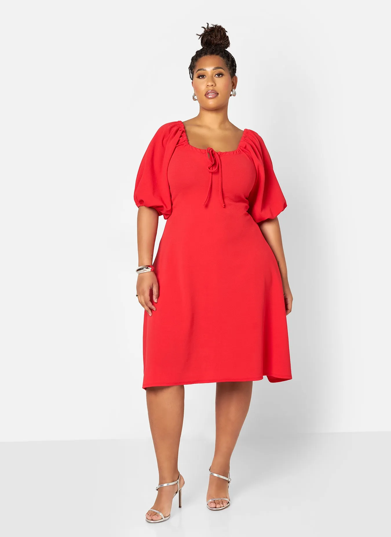 Mia Peasant Style A Line Midi Dress