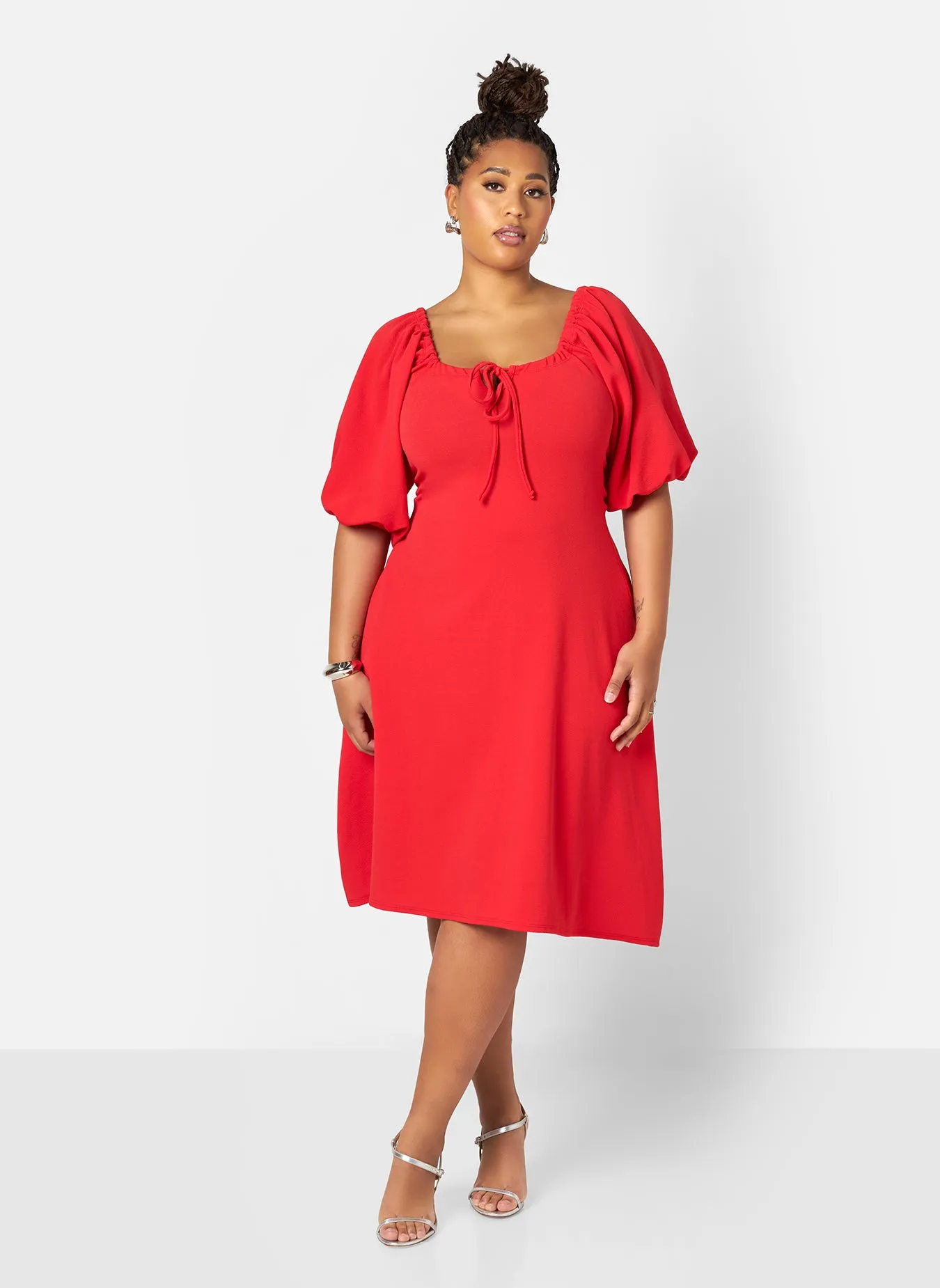 Mia Peasant Style A Line Midi Dress