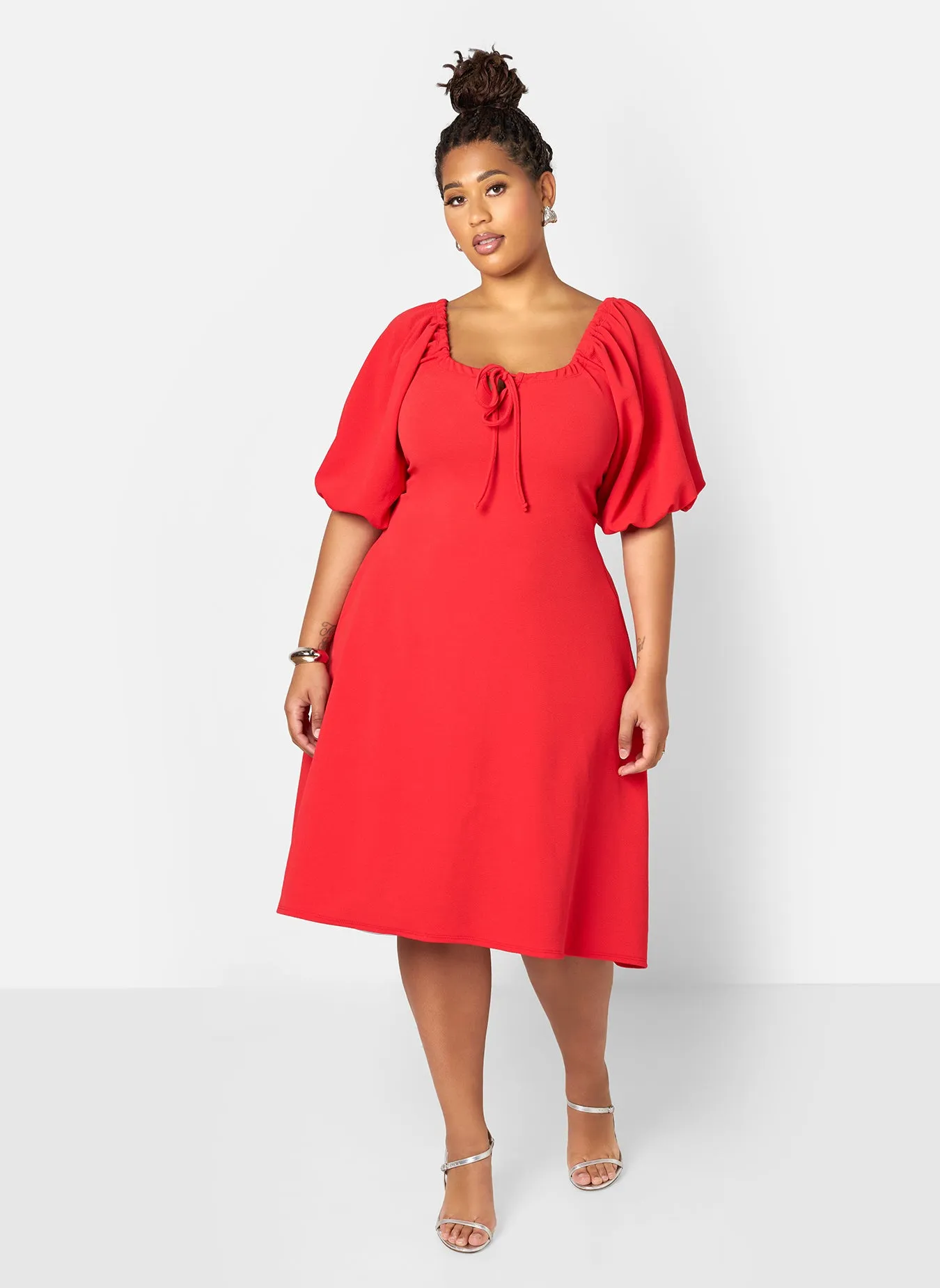 Mia Peasant Style A Line Midi Dress