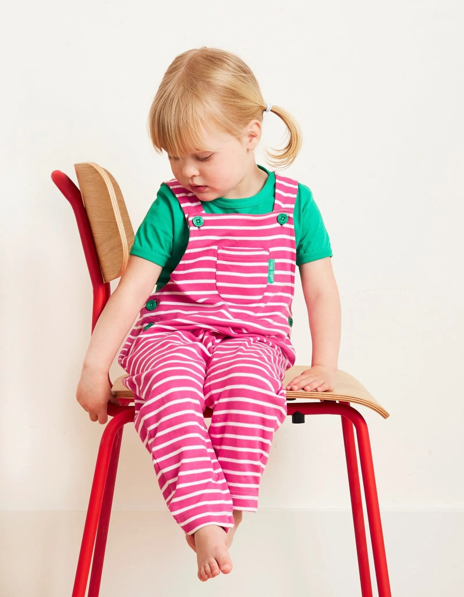 Organic Pink Breton Stripe Dungarees