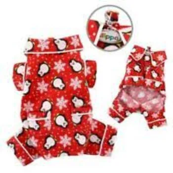 Penguins & Snowflake Flannel Pajamas - Red