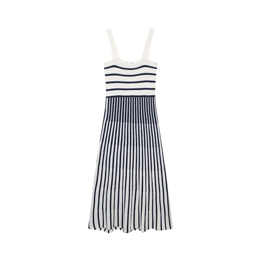 Pre Order:  Striped Sleeveless Knitted A-Line Dress