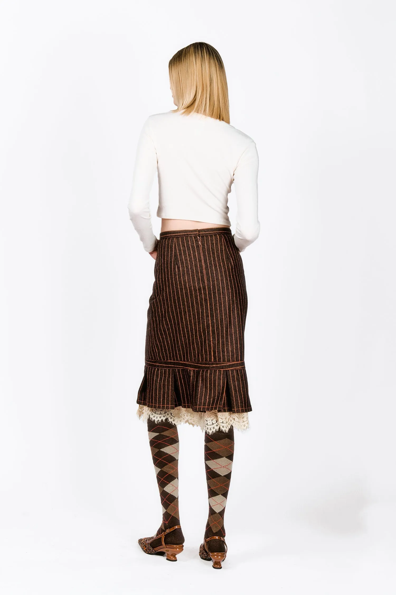 Railroad Stripe Lace Trimmed Skirt