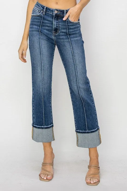 RISEN Serena Straight Leg Cuffed Jeans