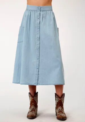 Roper Womens Long Vintage Blue 100% Cotton Skirt