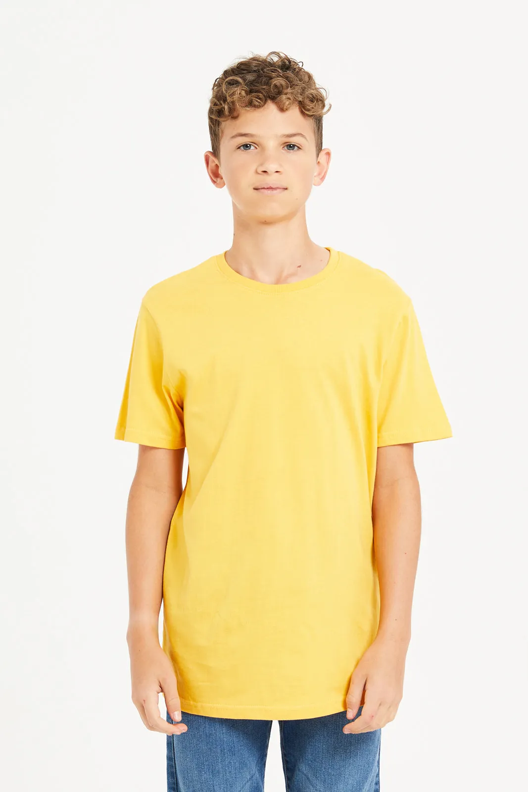 Senior Boys Beige And Yellow T-Shirt Set (Pack Of 2)