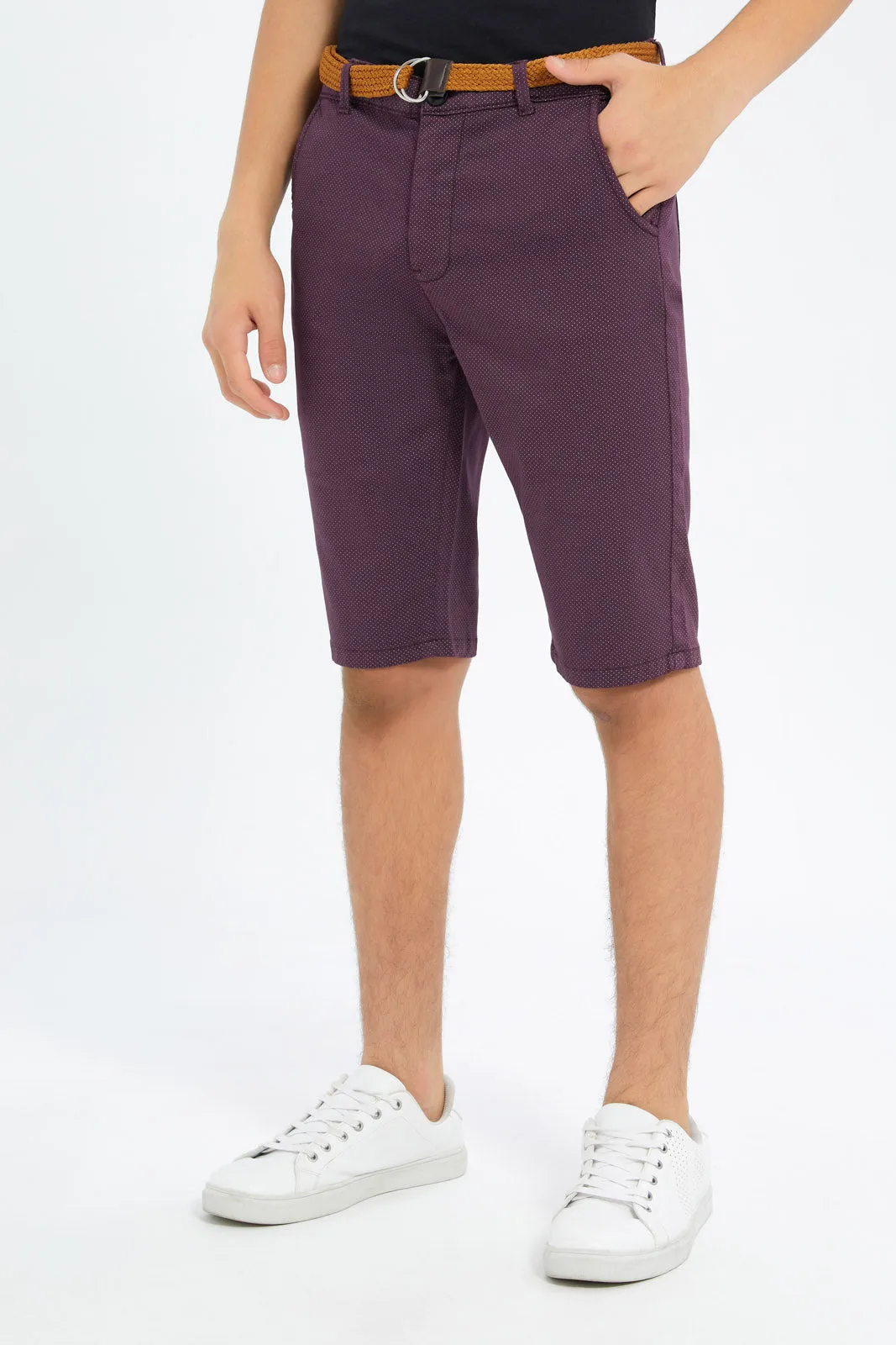 Senior Boys Burgundy Belted Trouser Short