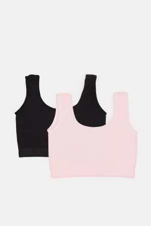 Senior Girls Pink And Black Bra (Pack of 2)