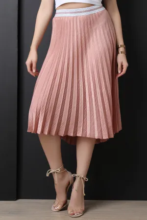 Silky High Waisted Pleated Midi Skirt