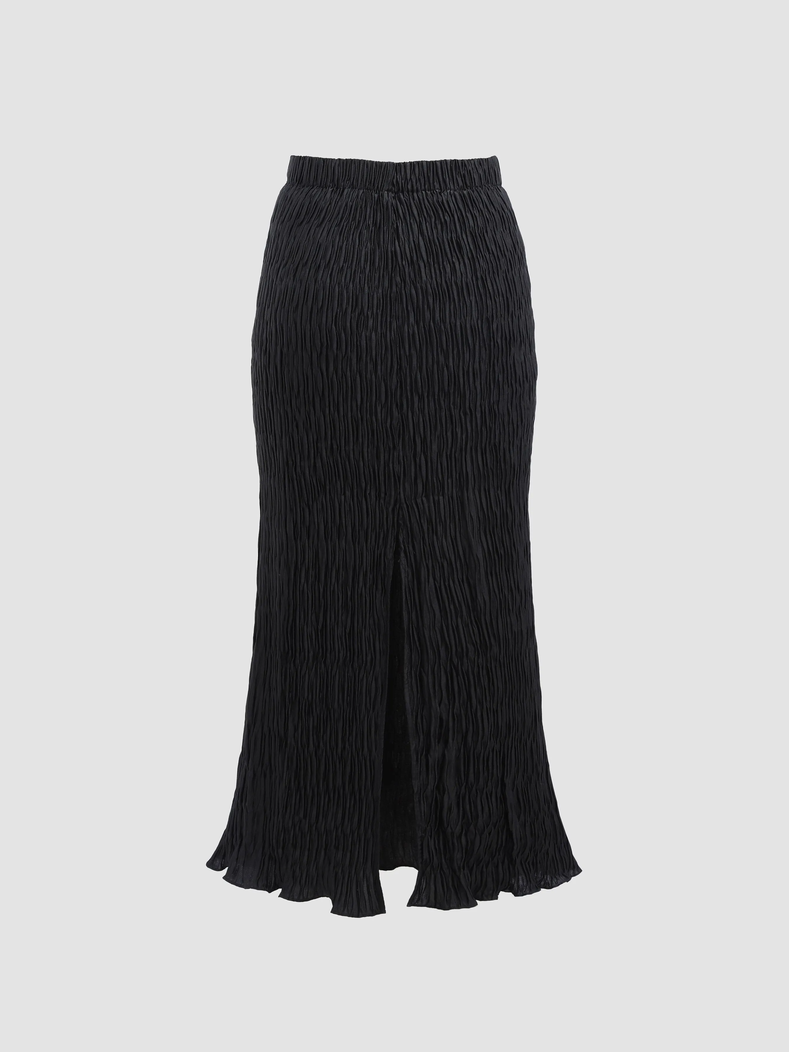 Solid Textured A-Line Midi Skirt