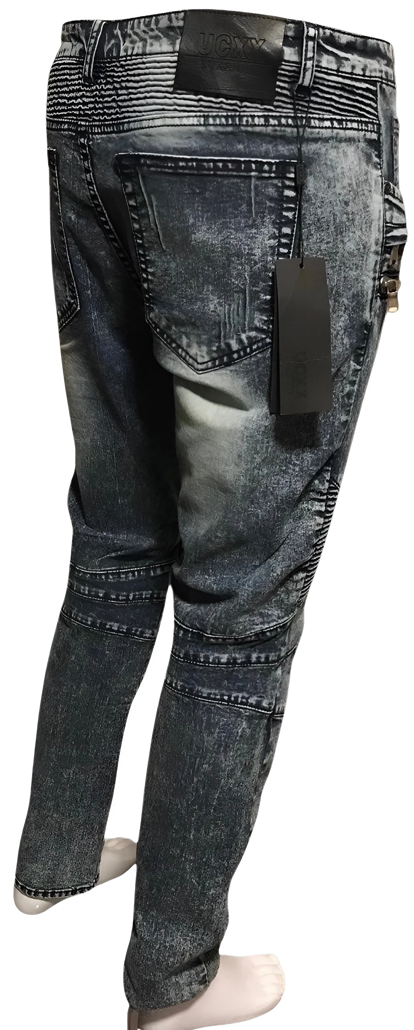 ^UCXX^ (BLUE) MOTO ZIP DESIGNER DENIM JEANS